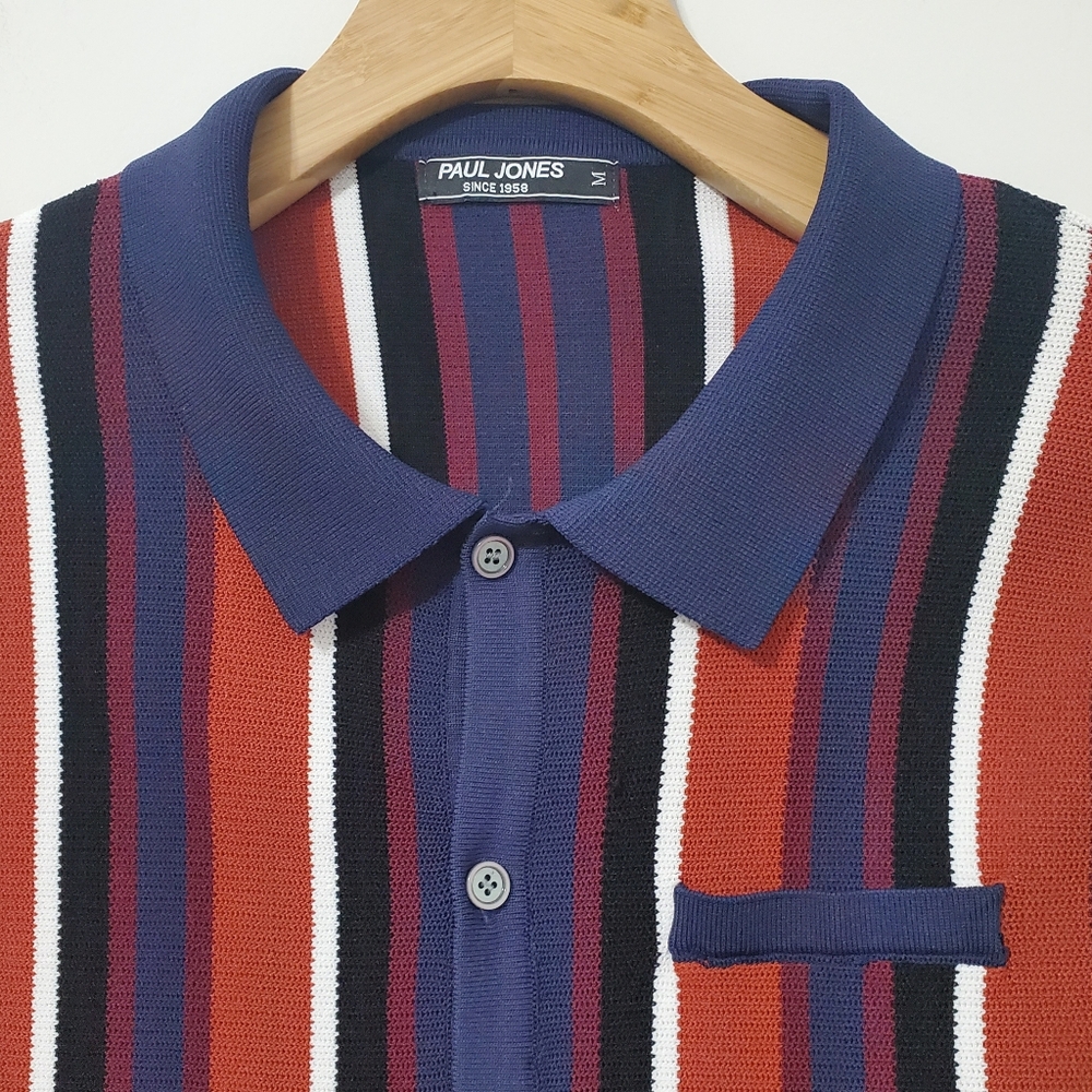 Paul Jones Striped Knit Button Up Shirt Mens Medium - Picture 4 of 10